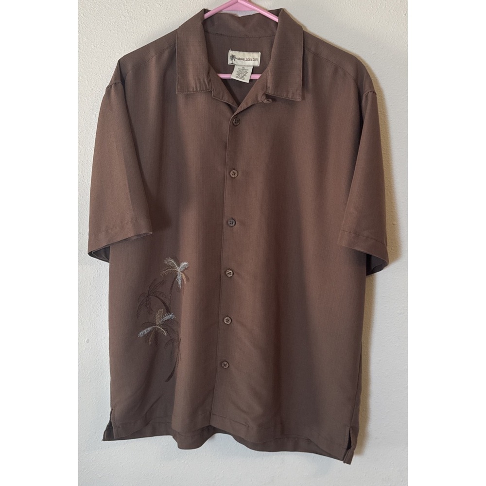 Havana Jack's Cafe Brown Rayon Blend Embroidered Palm Tree Shirt XL Casual